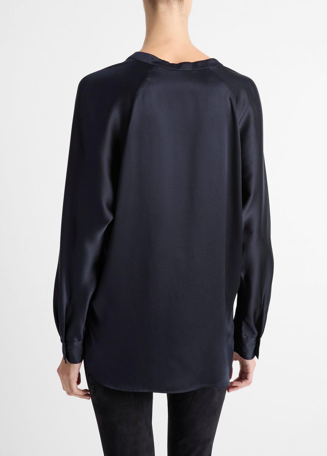 Silk Satin Band-Collar Blouse in Long Sleeve COASTAL BLUE | VINCE Women