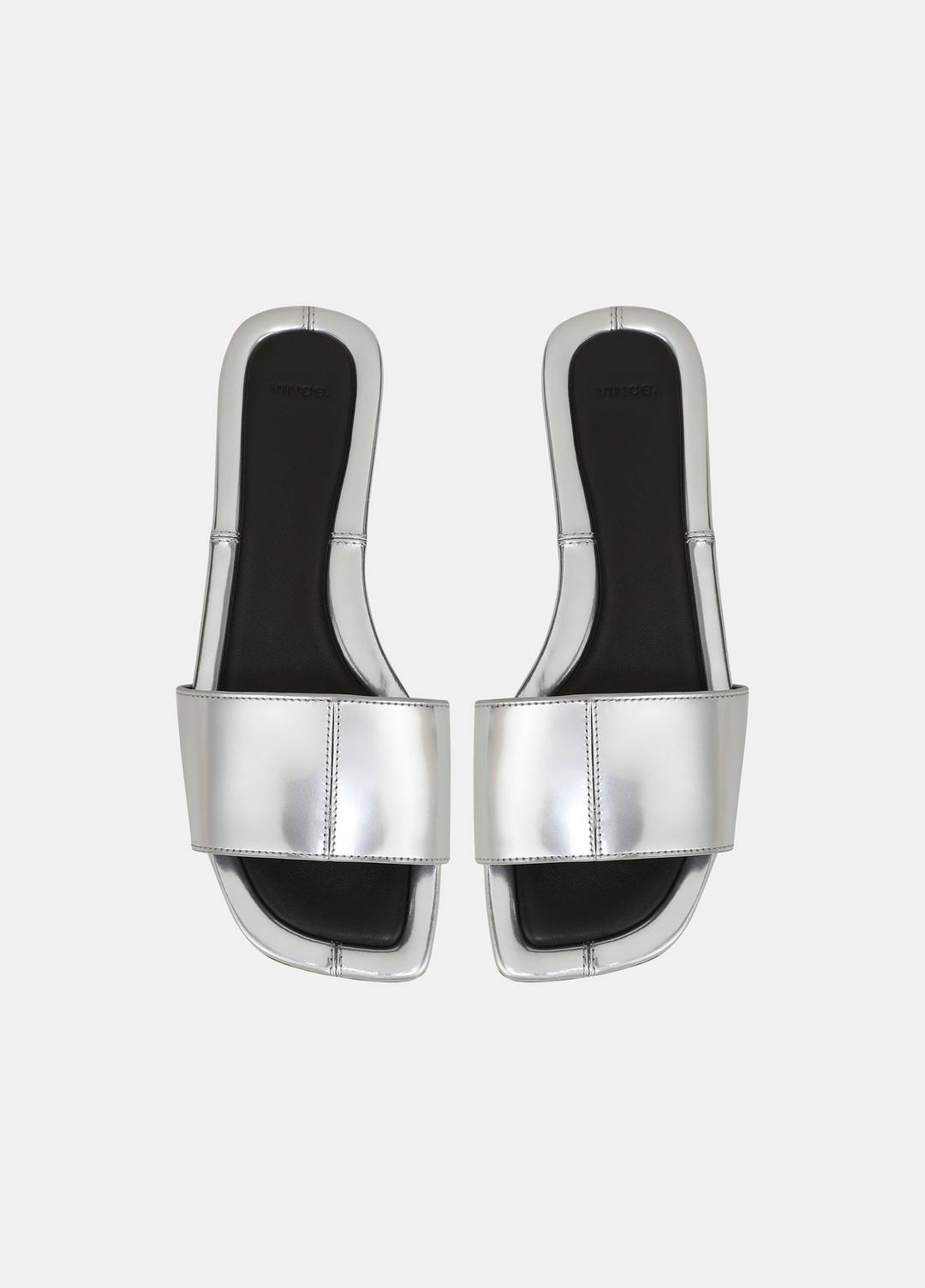 Valeria Metallic Leather Slide Sandal in Sandals SILVER | VINCE Women