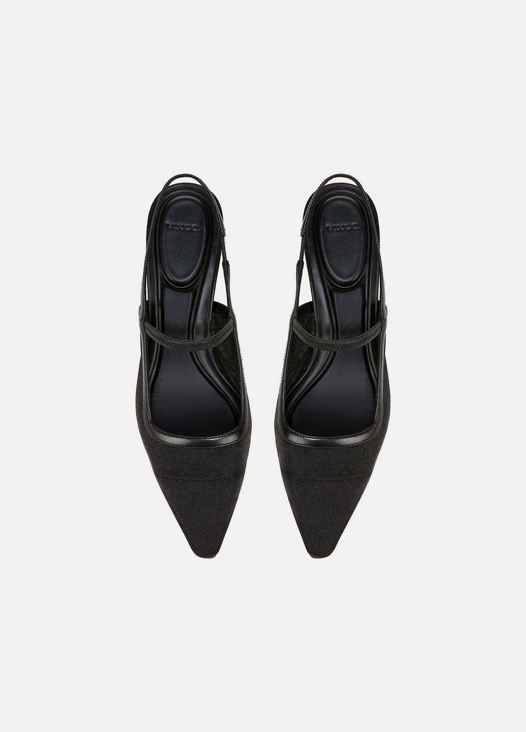 Venice Leather and Mesh Slingback Kitten Heel in Shoes BLACK | VINCE Sale