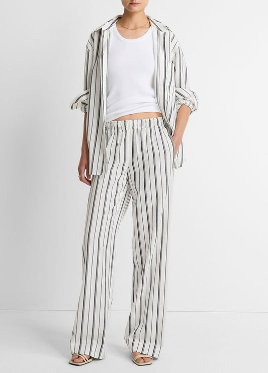 Resort Stripe Pull-On Pant in Wide Leg WHITE/BLACK | VINCE Women