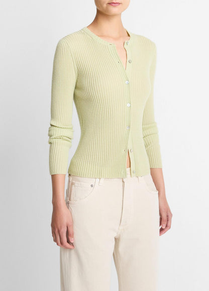 Ribbed Cashmere-Silk Cardigan in Cardigans PALE FERN | VINCE Women