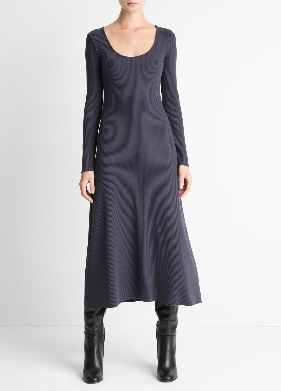 Ribbed Cotton-Blend Scoop-Neck Dress in Dresses NIGHT MARINE | VINCE Women