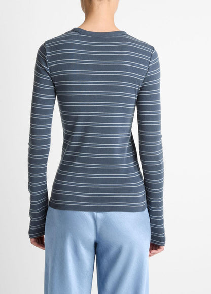 Striped Pima Cotton-Blend Long-Sleeve T-Shirt in Long Sleeve AZURA COMBO | VINCE Women