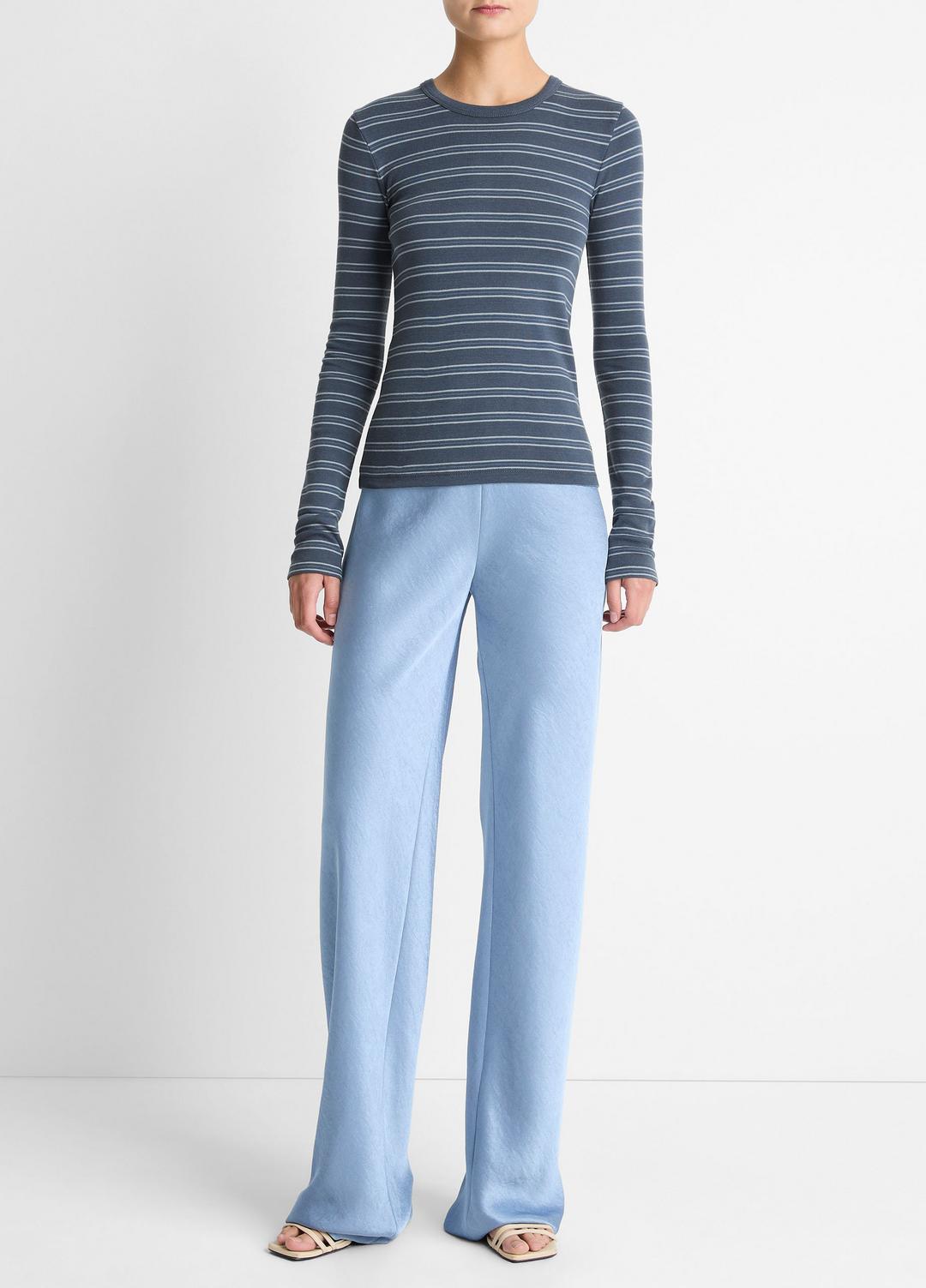 Striped Pima Cotton-Blend Long-Sleeve T-Shirt in Long Sleeve AZURA COMBO | VINCE Women