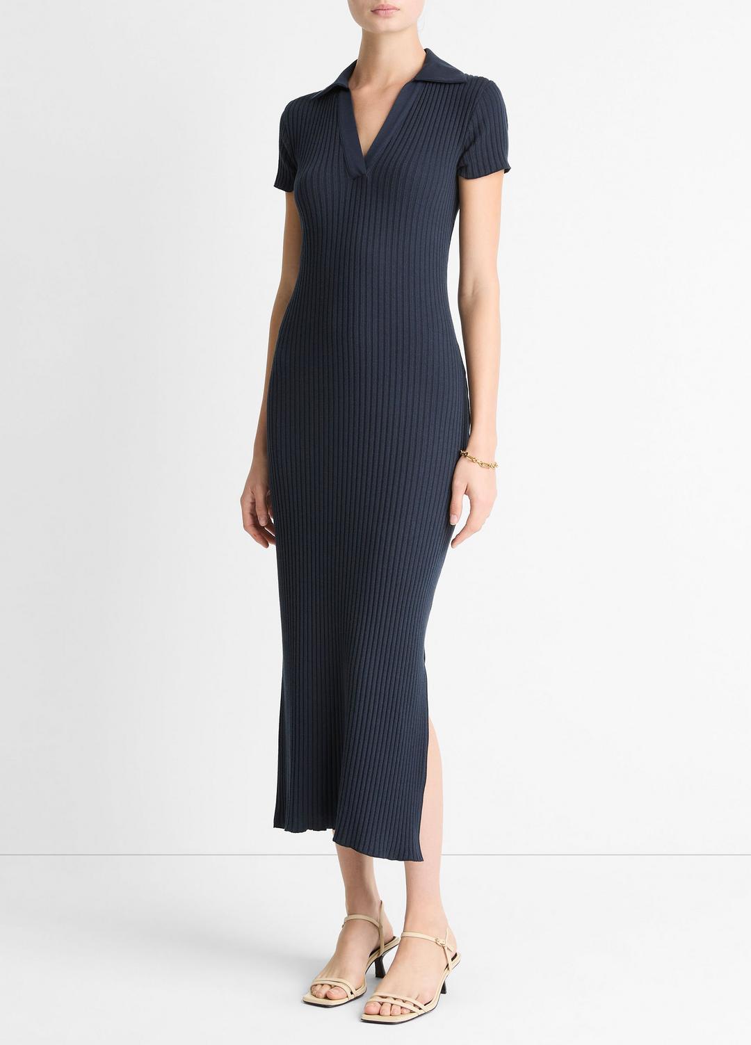 Ribbed Cotton-Blend Polo Dress in Dresses COASTAL BLUE | VINCE Women