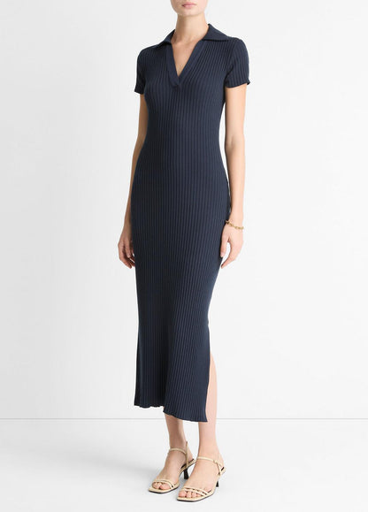 Ribbed Cotton-Blend Polo Dress in Dresses COASTAL BLUE | VINCE Women