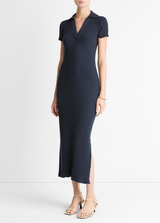 Ribbed Cotton-Blend Polo Dress in Dresses COASTAL BLUE | VINCE Women