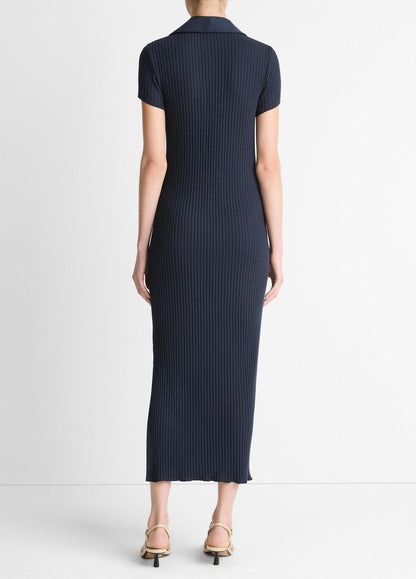 Ribbed Cotton-Blend Polo Dress in Dresses COASTAL BLUE | VINCE Women
