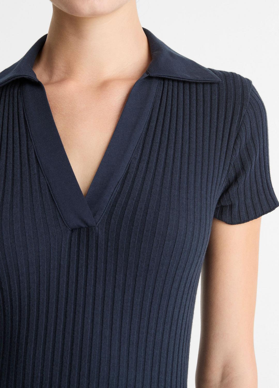 Ribbed Cotton-Blend Polo Dress in Dresses COASTAL BLUE | VINCE Women