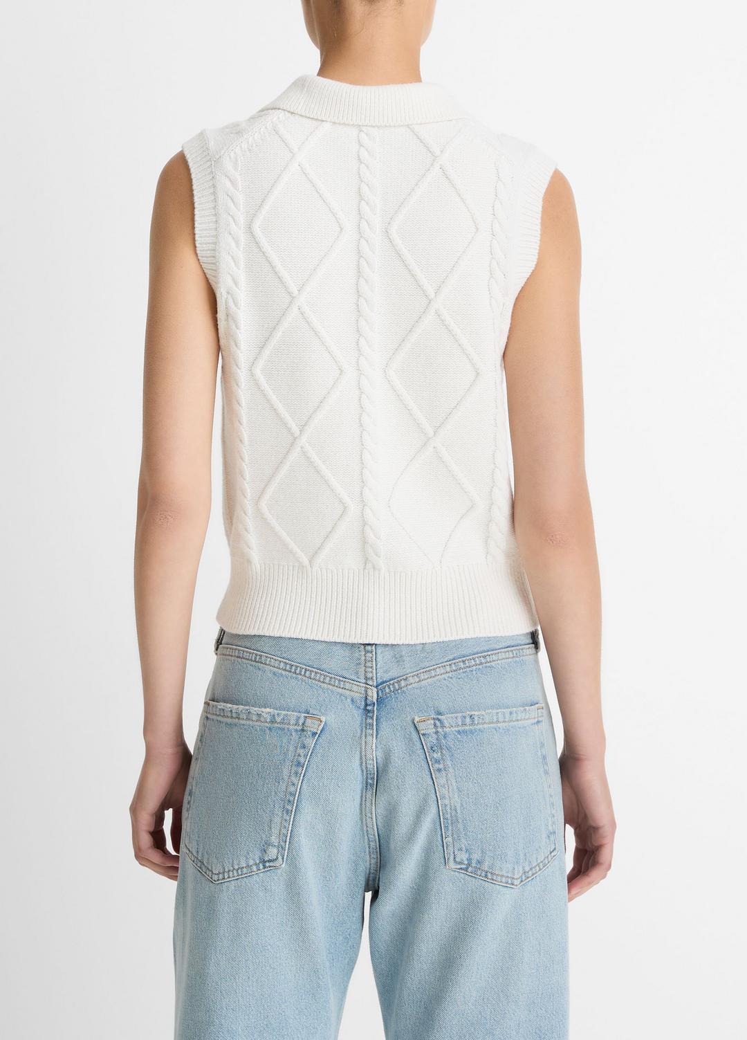 Cable-Knit Wool & Cotton-Blend Sweater Vest in V-Neck OFF WHITE | VINCE Women