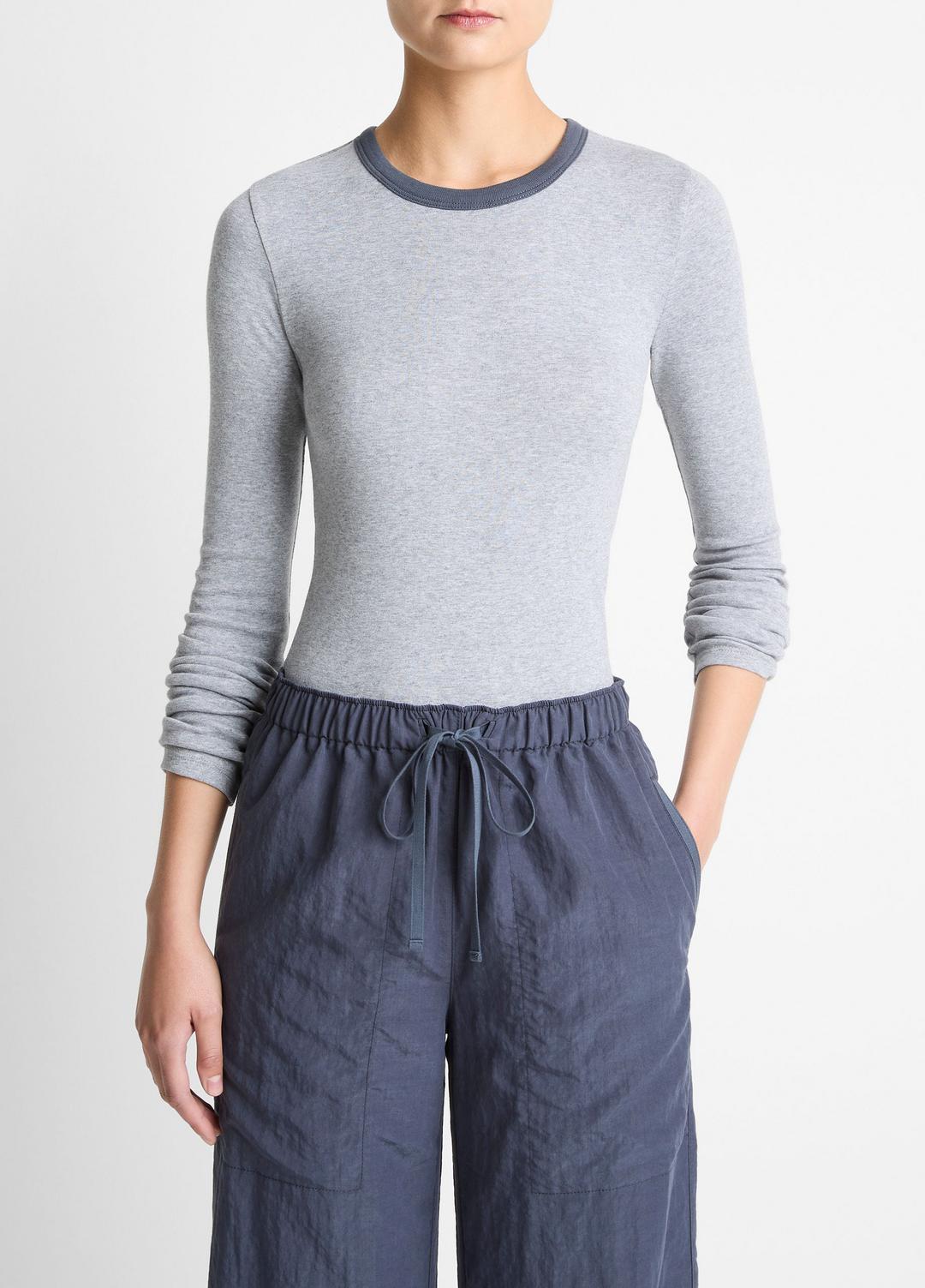 Tipped Heathered Pima Cotton-Blend Long-Sleeve T-Shirt in Long Sleeve HEATHER THISTLE COMBO | VINCE Women