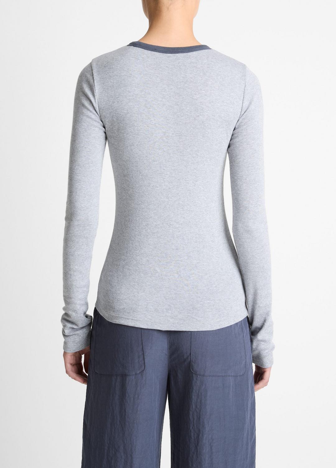 Tipped Heathered Pima Cotton-Blend Long-Sleeve T-Shirt in Long Sleeve HEATHER THISTLE COMBO | VINCE Women