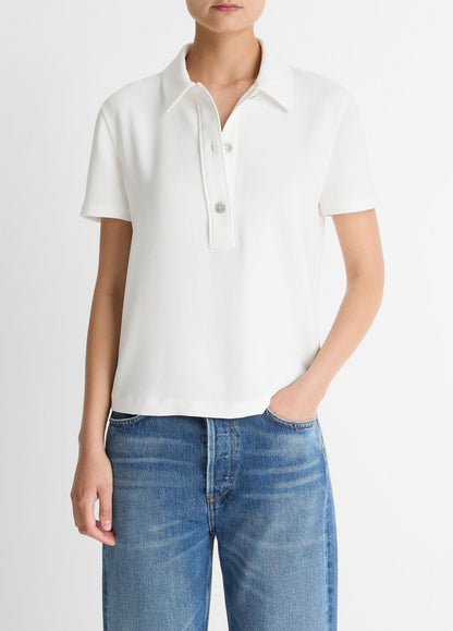 Crepe Polo Shirt in Short Sleeve OFF WHITE | VINCE Women