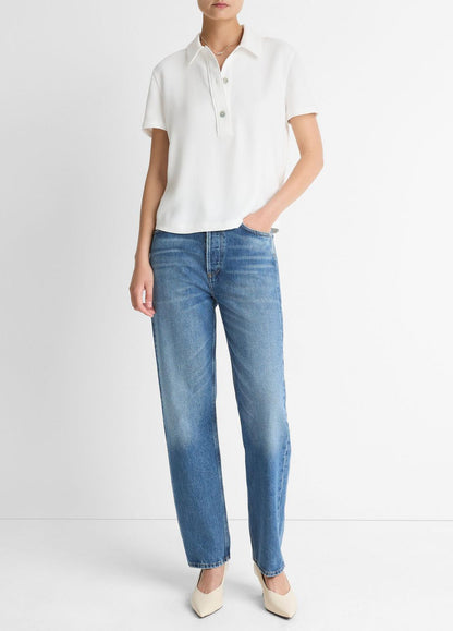 Crepe Polo Shirt in Short Sleeve OFF WHITE | VINCE Women