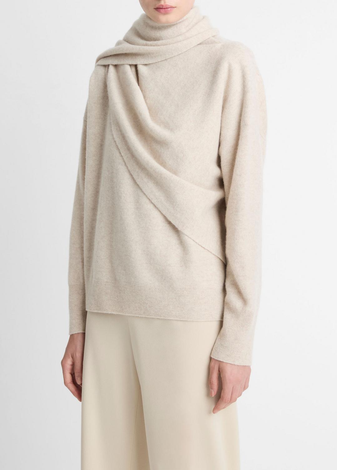 Draped-Shawl Wool-Cashmere Sweater in Turtleneck HEATHER DOVE OAT | VINCE Women
