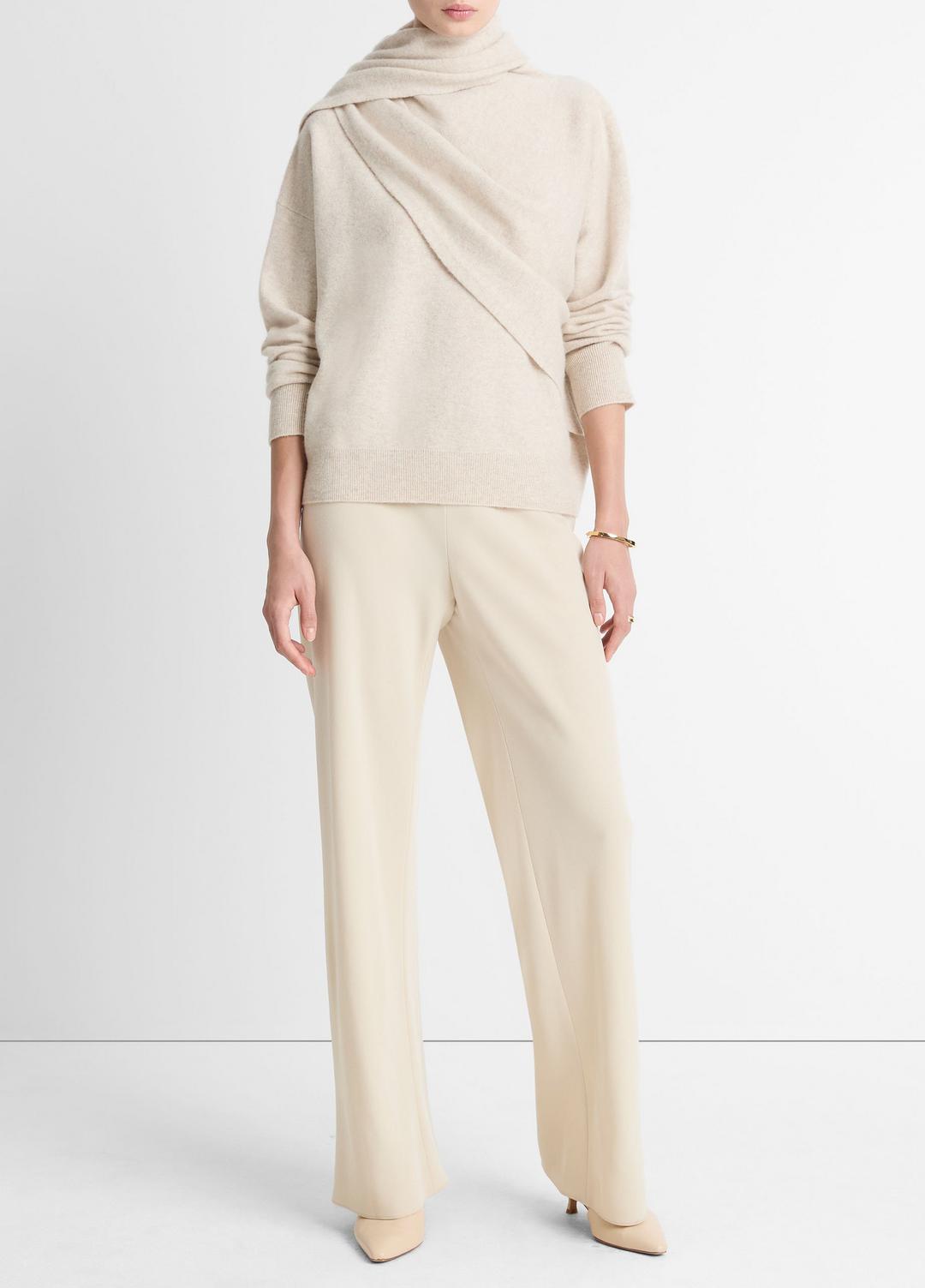 Draped-Shawl Wool-Cashmere Sweater in Turtleneck HEATHER DOVE OAT | VINCE Women