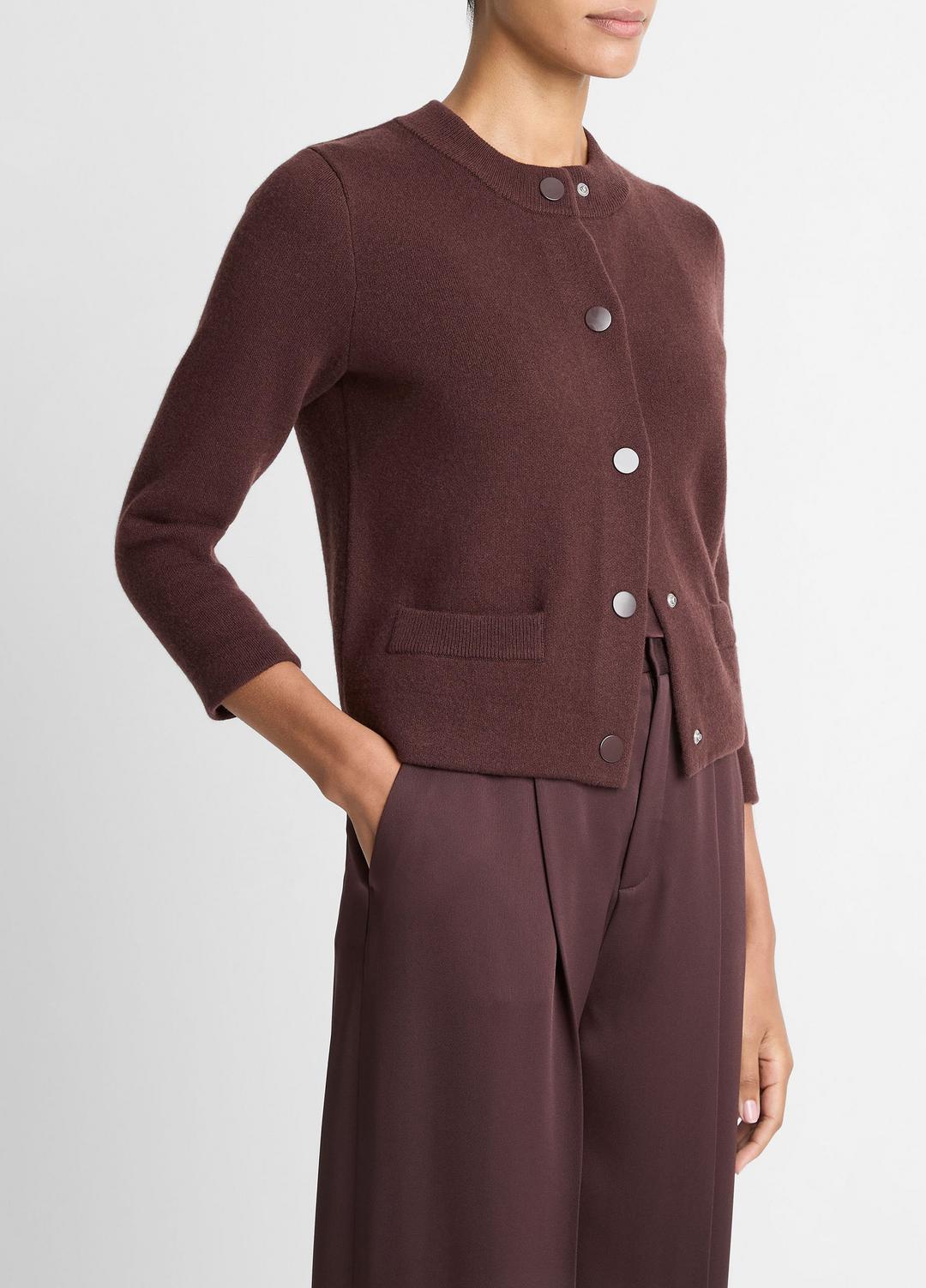 Wool-Blend Shrunken Snap Cardigan in Cardigans FIG | VINCE Women