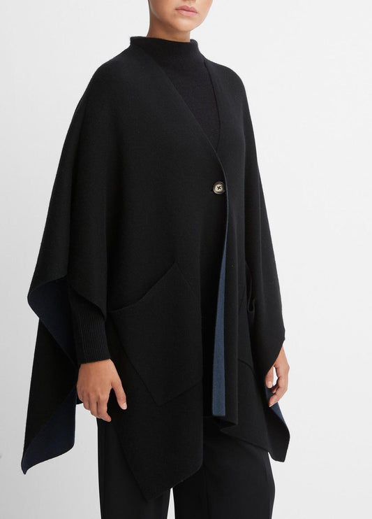 Wool and Cashmere Double-Face Cape in Sweaters BLACK NAVY | VINCE Women