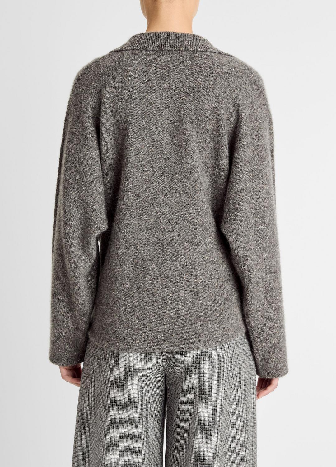 Donegal Plush Cashmere Dolman-Sleeve Polo Sweater in Cashmere MEDIUM HEATHER GREY DONEGAL | VINCE Women