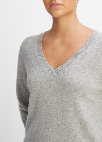 Cashmere Weekend V-Neck Sweater in V-Neck HEATHER STEEL | VINCE Women
