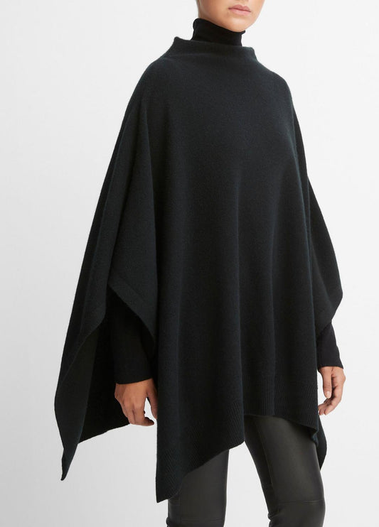 Merino Wool-Cashmere Funnel-Neck Poncho in Accessories BLACK | VINCE Women