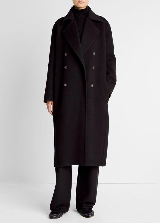 Wool-Blend Double-Breasted Long Coat in Coats BLACK | VINCE Women