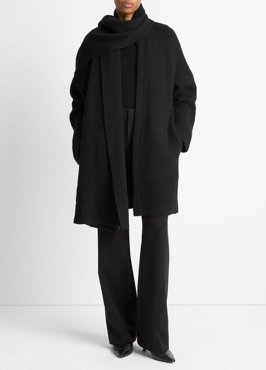 Draped-Scarf Wool-Blend Car Coat in Coats BLACK | VINCE Women