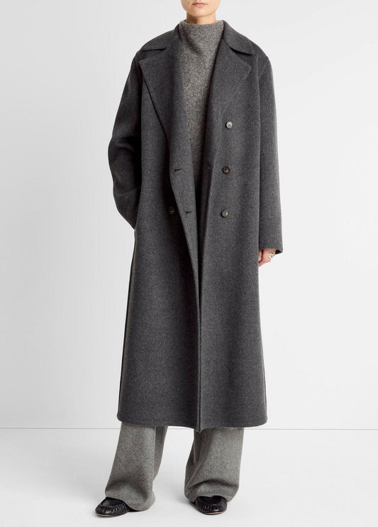 Wool-Blend Double-Breasted Long Coat in Coats CHARCOAL | VINCE Women
