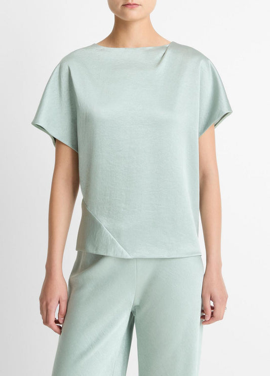 Draped Satin Dolman-Sleeve Blouse in Short Sleeve ALOE STONE | VINCE Women