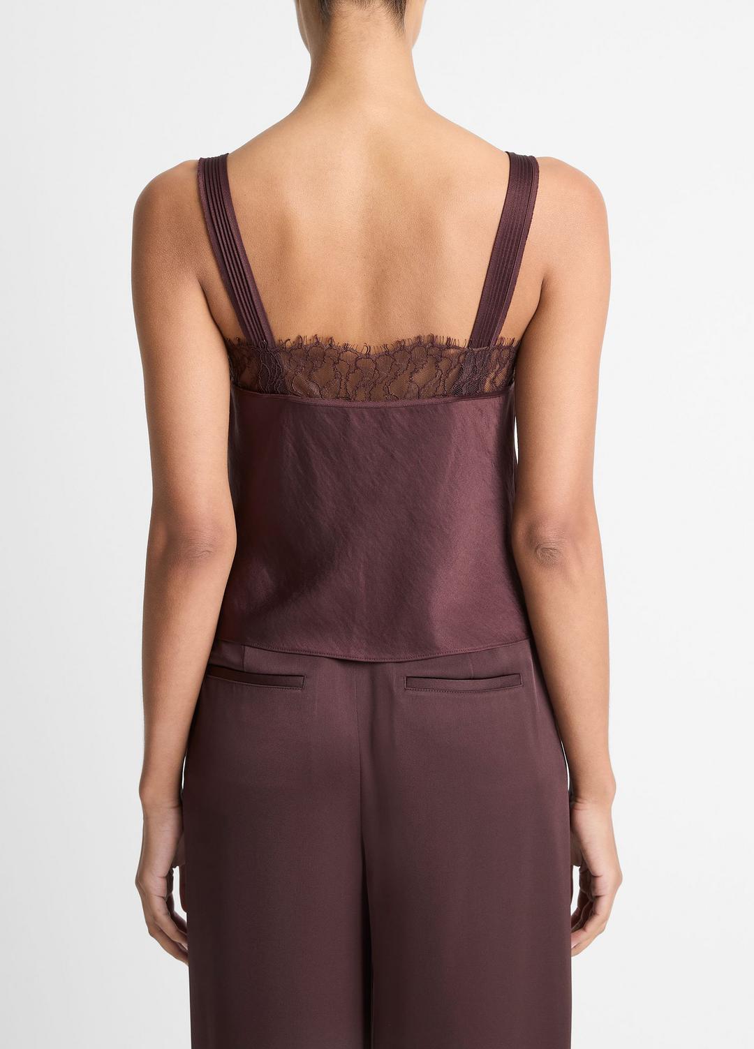 Lace-Trim Satin Camisole in Tank Tops FIG | VINCE Women