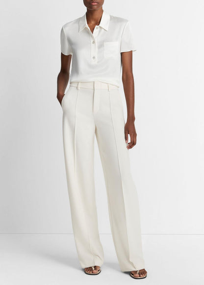 Silk Short-Sleeve Polo Shirt in Short Sleeve OFF WHITE | VINCE Women