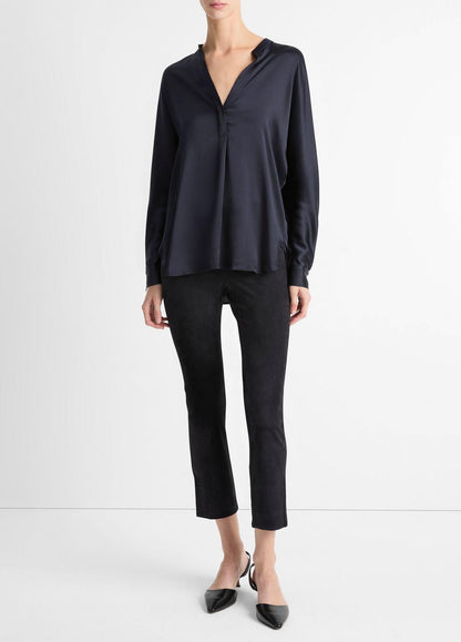 Silk Satin Band-Collar Blouse in Long Sleeve COASTAL BLUE | VINCE Women
