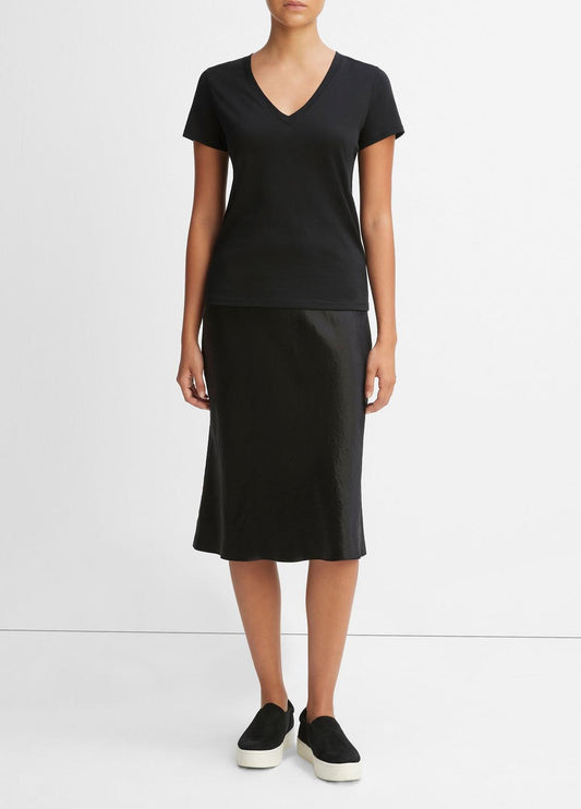 Essential Pima Cotton V-Neck T-Shirt in Short Sleeve BLACK | VINCE Women