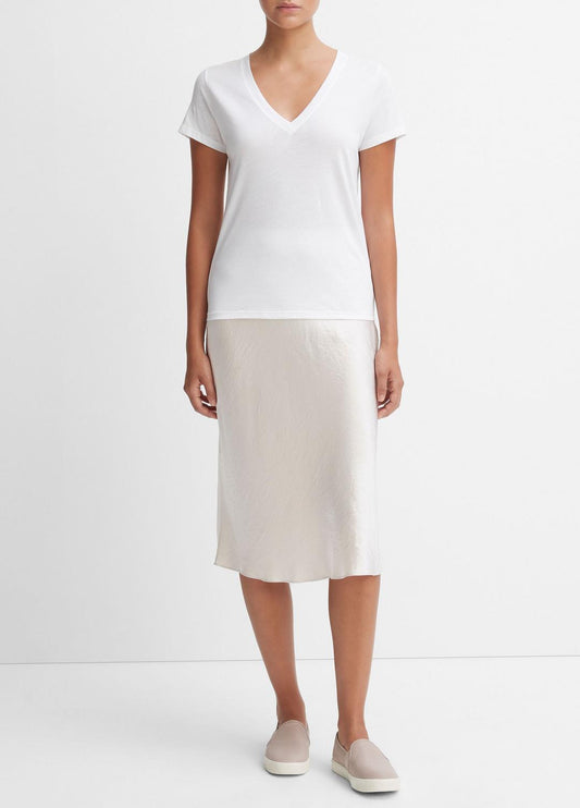 Essential Pima Cotton V-Neck T-Shirt in Short Sleeve OPTIC WHITE | VINCE Women