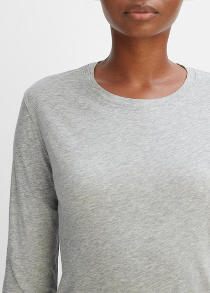 Essential Long Sleeve Crew Neck T-Shirt in Long Sleeve HEATHER GREY | VINCE Women