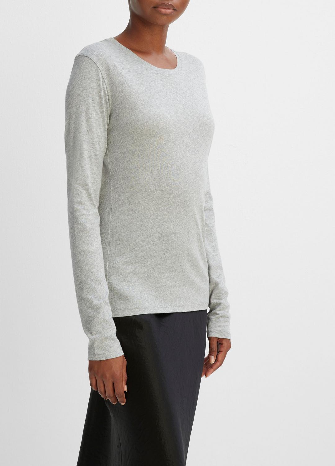 Essential Long Sleeve Crew Neck T-Shirt in Long Sleeve HEATHER GREY | VINCE Women