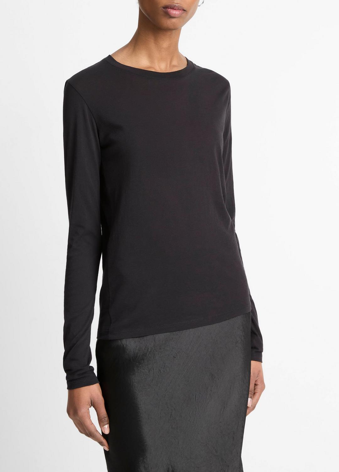 Essential Long Sleeve Crew Neck T-Shirt in Long Sleeve BLACK | VINCE Women