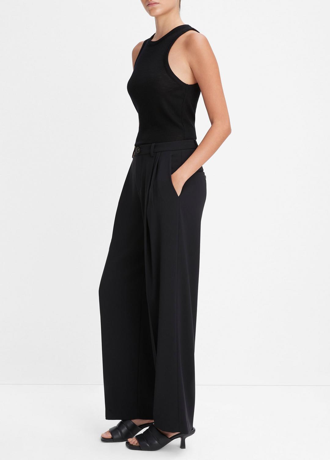 Drop-Waist Pleated Crepe Trouser in Trousers BLACK | VINCE Women