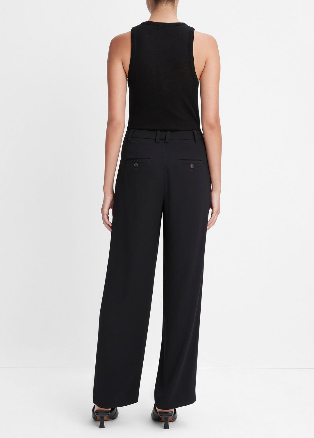 Drop-Waist Pleated Crepe Trouser in Trousers BLACK | VINCE Women