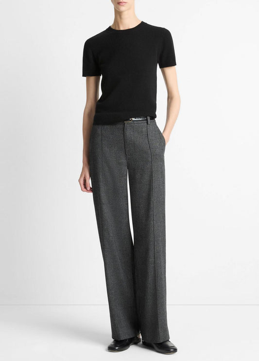 Italian Jaspe Pintuck High-Waist Wide-Leg Pant in Wide Leg MEDIUM HEATHER GREY | VINCE Women