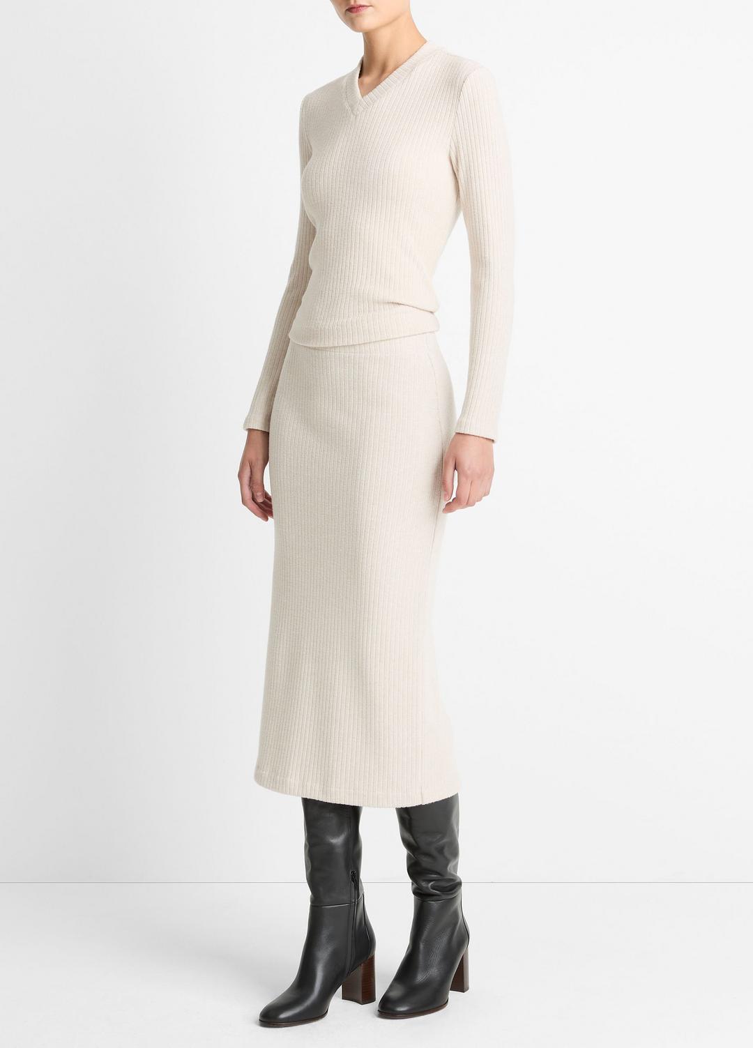 Cozy Rib Midi Skirt in Skirts HEATHER CREAM OAT | VINCE Women