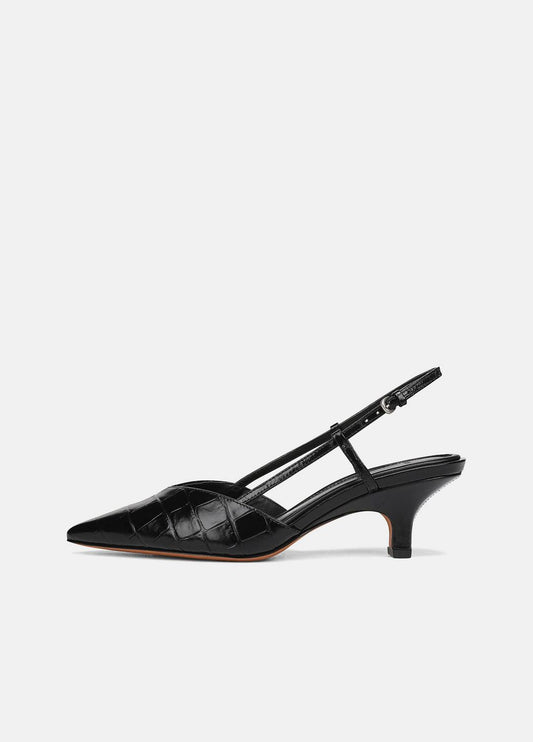 Levvy Croc-Embossed Leather Slingback Heel in Heels BLACK | VINCE Women