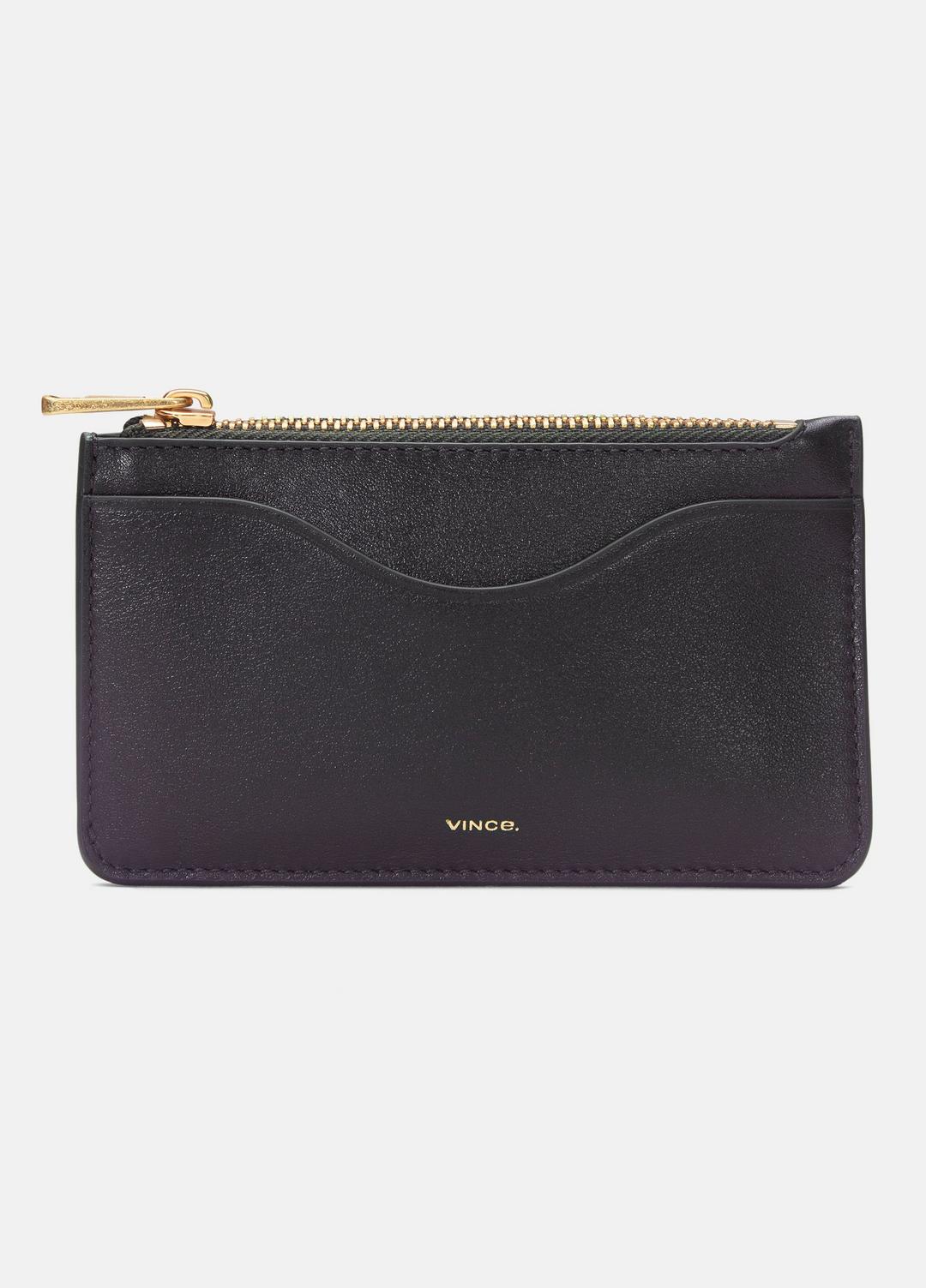 Leather Zip-Top Card Case in Handbags CACAO | VINCE Women