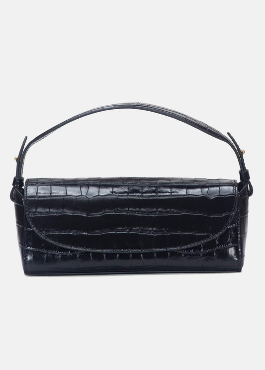 Sabrina Croc-Embossed Leather Mini Top-Handle Bag in Handbags BLACK | VINCE Women