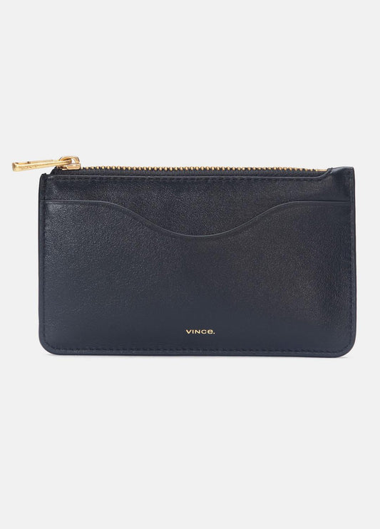 Leather Zip-Top Card Case in Handbags BLACK | VINCE Women