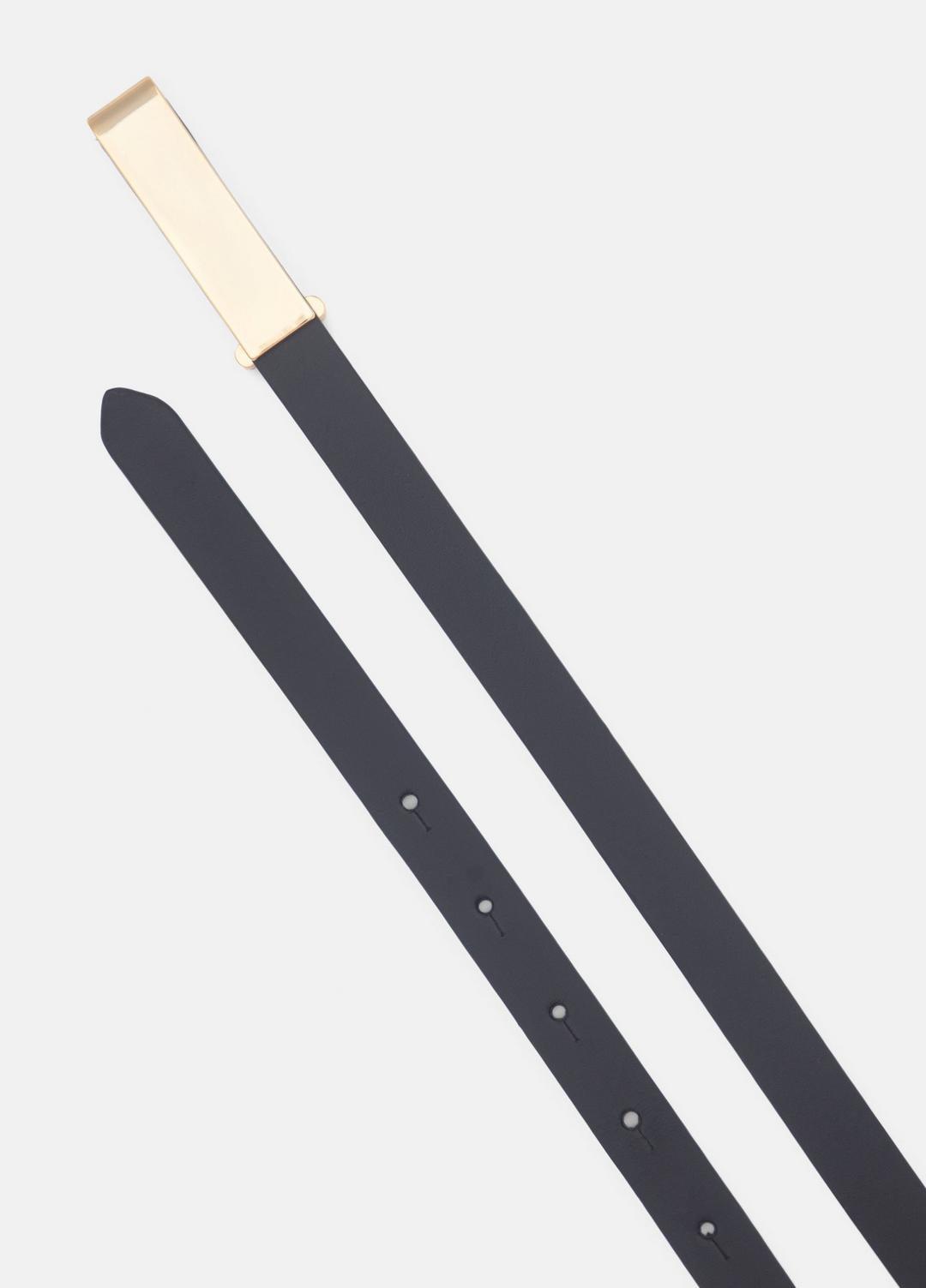 Women's 15mm Elongated Plaque Leather Belt in Belts BLACK/POLISHED GOLD | VINCE Women