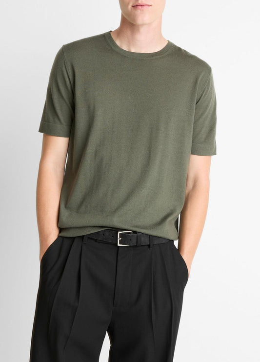 Featherweight Merino Wool-Cashmere Short-Sleeve Sweater in Short Sleeve SYCAMORE | VINCE Men