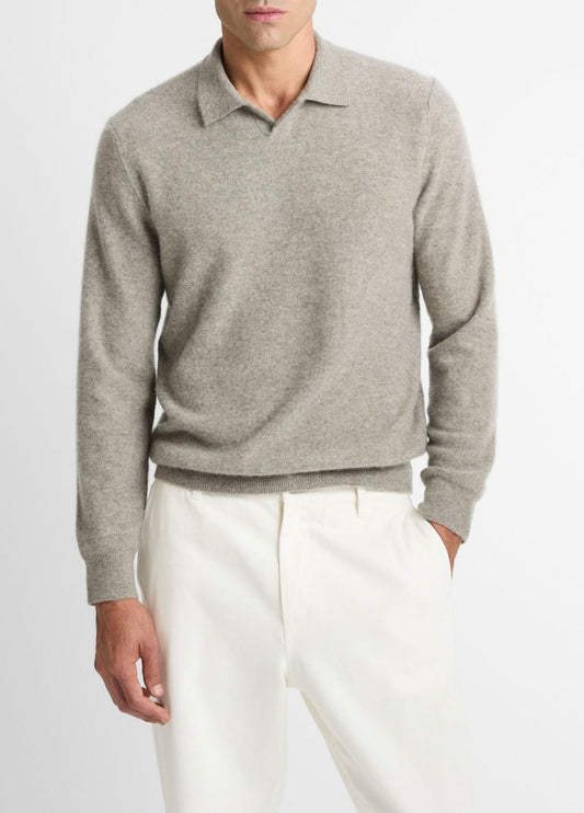 Plush Cashmere Johnny-Collar Polo in Cashmere HEATHER MOUSE | VINCE Men