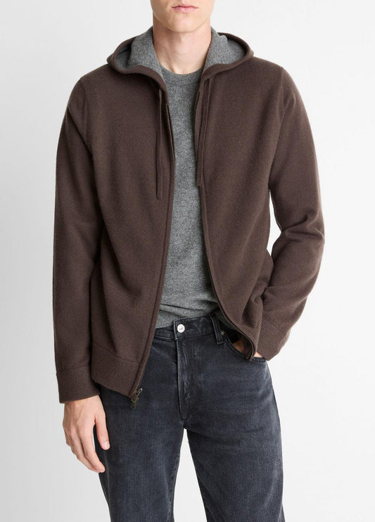 Cashmere Zip-Front Hoodie in Sweatshirts & Hoodies MISSION/MEDIUM HEATHER GREY | VINCE Men
