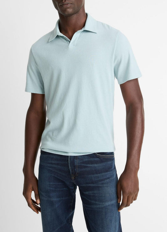 Cotton Johnny-Collar Polo Shirt in Henleys & Polos DARK CASCADE | VINCE Men